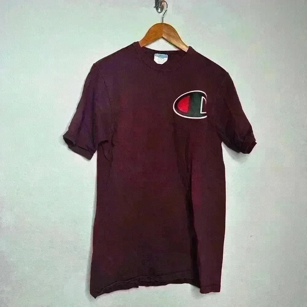 Vintage champion tee shirt sleeve burgundy size Large